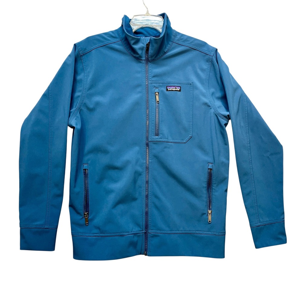Patagonia Mens Sidesend Hybrid Softshell Jacket Blue Full Zip Fleece Lined Sz Lg